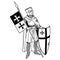 Knightly design. Knight Templar in armor with a spear, shield, flag and medieval knight seal