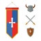 Knights symbols medieval weapons heraldic knighthood elements medieval kingdom gear knightly vector illustration.