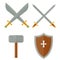 Knights symbols medieval weapons heraldic knighthood elements medieval kingdom gear knightly vector illustration.