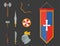 Knights symbols medieval weapons heraldic knighthood elements medieval kingdom gear knightly vector illustration.
