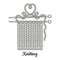 Knit handmade with knitting needle line icon. Hand knitted fabric from wool yarn, handwork knitwear clothing. Knitter label vector