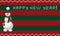 Knit new year template with snowman. Xmas striped red and green background