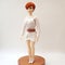 Knitted 3d Anna: Retro Glamour Barbie Doll In White Sweater And Brown Shoes