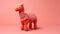 Knitted Alpaca Toy In Vibrant Coral Sweater On Pink Background