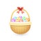 Knitted basket with colorful easter eggs - isolated on white vector illustration