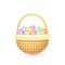 Knitted basket with colorful painted easter eggs