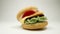 Knitted burger falls and falls apart on a white background, close up