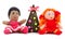 Knitted dolls and Christmas tree with gift