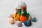 Knitted Easter eggs and symbols. Handmade items.