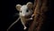 Knitted Gray Mouse On Tree In National Geographic Style