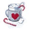 A knitted gray mug with a heart