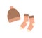 Knitted hat and socks flat vector illustration. Warm clothing, winter knitwear. Handmade headwear and footwear isolated