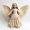 Knitted Ivory Angel On White Background - Voluminous And Symmetrical Design