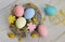 Knitted nest with Easter eggs