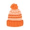 Knitted Orange Hat as Warm Autumn Head Wear Vector Illustration