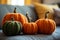 Knitted orange pumpkin seasonal autumn or Halloween decoration