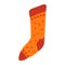 Knitted orange and red sock hand drawn cartoon illustration.