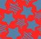 Knitted stars, seamless pattern, red with blue, vector.