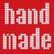 Knitted Text. Hand made. In red and white colors. Vector illustration
