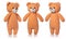 Knitted toy. Orange bear on white background. Three position. Full depth of field