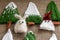 knitted trees and gnomes, knitted Christmas decorations, waiting for Christmas, advent decorations, needlework