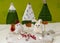 knitted trees and gnomes, knitted Christmas decorations, waiting for Christmas, advent decorations, needlework