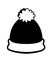 Knitted warm winter hat with lapel and pompom - vector silhouette for icon or logo. Hat - pictogram for identity - black and white