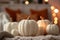 Knitted white pumpkin seasonal autumn or Halloween decoration