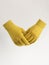 Knitted women's autumn gloves on an invisible mannequin. Yellow gloves on a light gray background