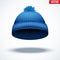 Knitted woolen cap. Winter seasonal blue hat.