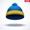 Knitted woolen cap. Winter seasonal blue hat.