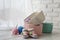 Knitten things and needlework accessories in home organizers col