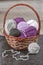 Knitting basket with yarns