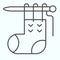Knitting sock thin line icon. Not ready needles, sewing wear item with waves. Clothes and shoes vector design concept