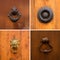 Knobs and handles on wooden door collage