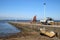 Knott End ferry slip, boat wreck and machinery