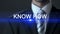 Know how, man wearing business suit touching screen, innovative discovery, new