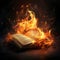 Knowledge Ignited: A Fiery Depiction of a Burning Open Book