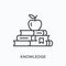 Knowledge line icon. Vector outline illustration of books and apple. Encyclopedia pictogram for education symbol