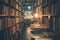 Knowledge pathway Corridor among bookcases in a serene library setting