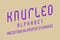 Knurled alphabet. Purple minimalistic font. Isolated english alphabet