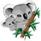 Koala Baby and Mother on Eucalypt Branch Cute Characters Vector Illustration