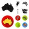 Koala on bamboo, boomerang, Sydney tower, fish clown and ammonium.Australia set collection icons in black, flat style