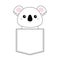 Koala bear head face sitting in the pocket. Doodle linear sketch. Cute cartoon character. T-shirt design. Dash line. Pet animal. W