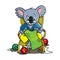 Koala bear knitter ABC illustration. Alphabet K