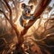 Koala bear walks around the heights in eucalyptus tree, Australian outback