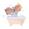 Koala Character Washing and Bathing in Bathtub Follow Hygiene Rule Vector Illustration