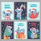 Koala christmas. Happy animals with gift boxes. Cute merry christmas cards with koalas. Little australian bear in winter
