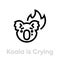 Koala is Crying on Fire vector icon. Editable line illustration