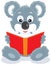 Koala cub reading a book